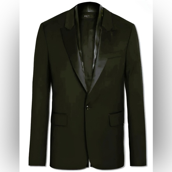 AMIRI Leather Scarf & Satin-Trimmed Wool-Twill Black/Black Blazer Size IT48